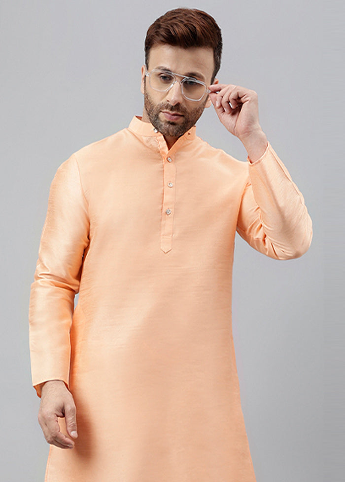 2 Pc Peach Dupion Silk Kurta Pajama Set