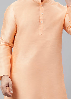 2 Pc Peach Dupion Silk Kurta Pajama Set