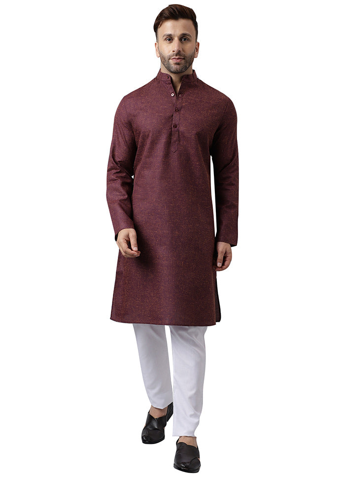 2 Pc Maroon Cotton Kurta Pajama Set