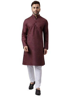 2 Pc Maroon Cotton Kurta Pajama Set