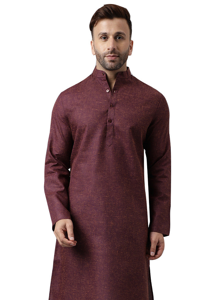 2 Pc Maroon Cotton Kurta Pajama Set