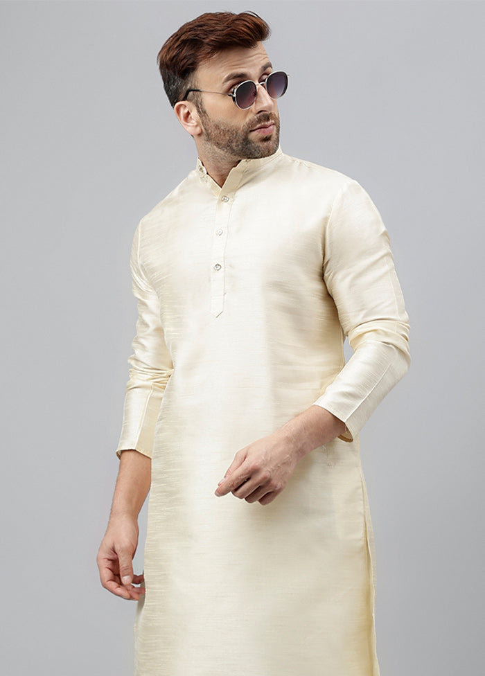 2 Pc Off White Dupion Silk Kurta Pajama Set