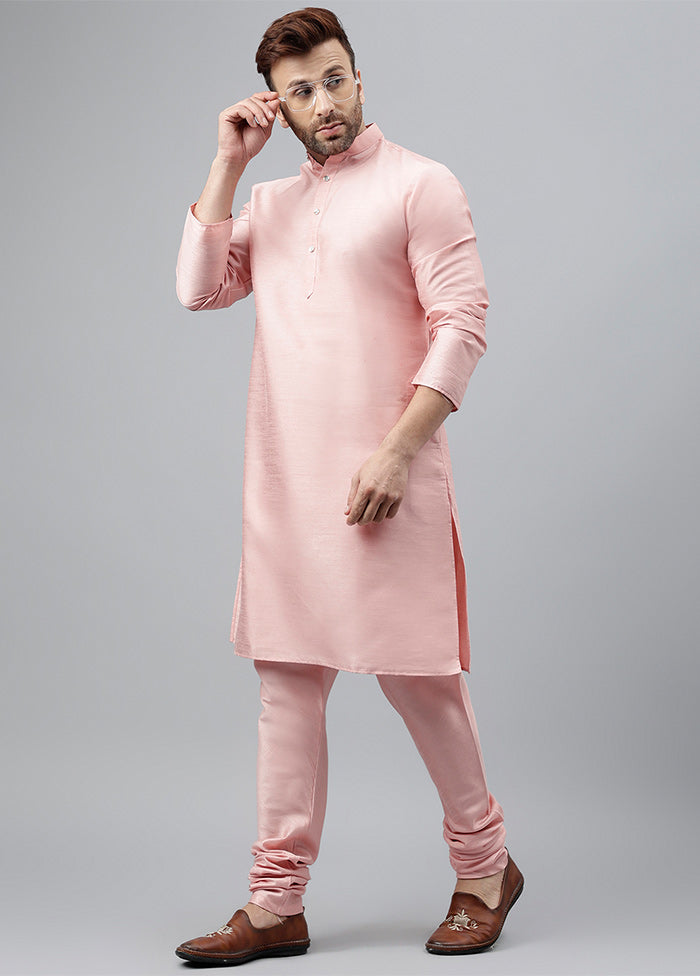 2 Pc Pink Dupion Silk Kurta Pajama Set