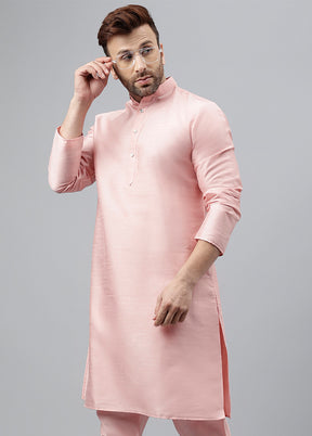 2 Pc Pink Dupion Silk Kurta Pajama Set