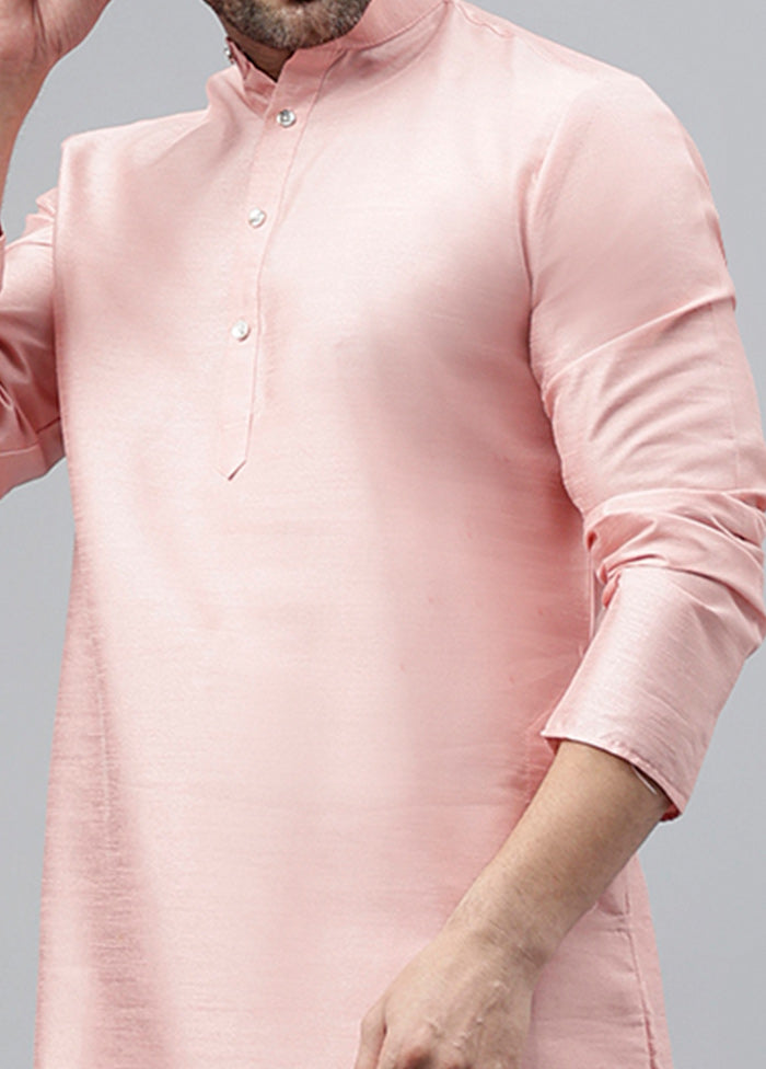 2 Pc Pink Dupion Silk Kurta Pajama Set