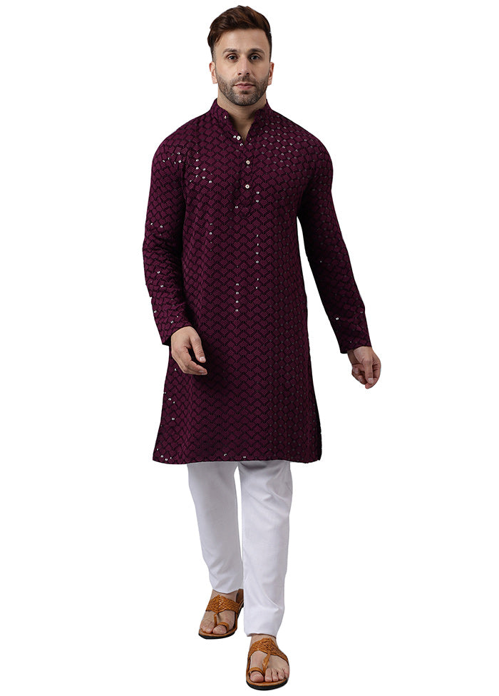 2 Pc Maroon Silk Kurta Pajama Set