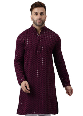 2 Pc Maroon Silk Kurta Pajama Set