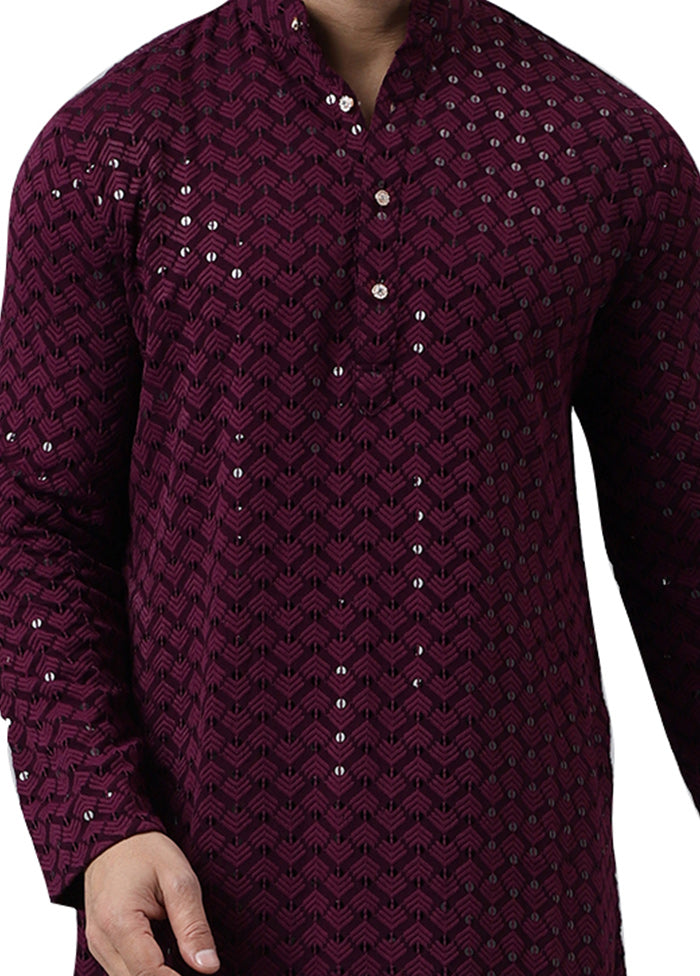 2 Pc Maroon Silk Kurta Pajama Set