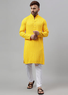 2 Pc yellow Viscose Kurta Pajama Set