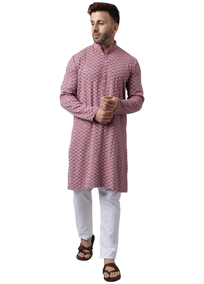 2 Pc Pink Silk Kurta Pajama Set