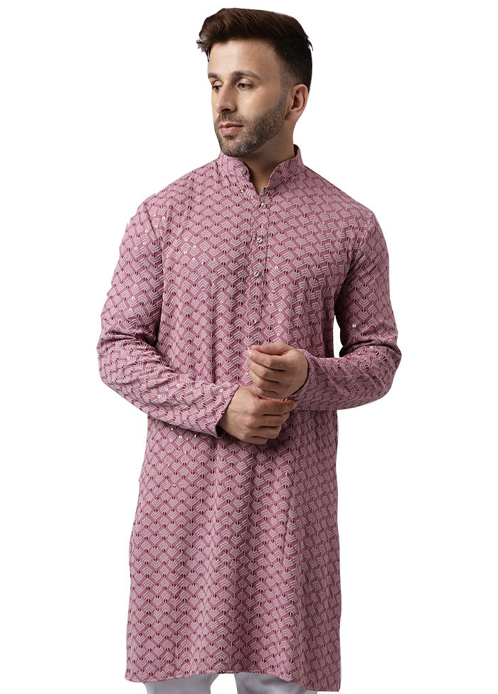 2 Pc Pink Silk Kurta Pajama Set