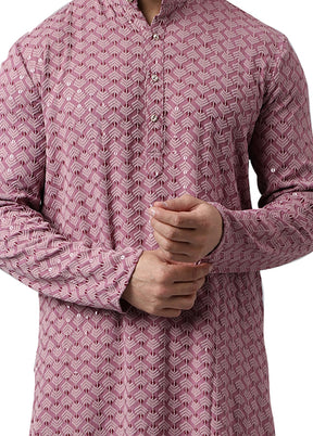 2 Pc Pink Silk Kurta Pajama Set