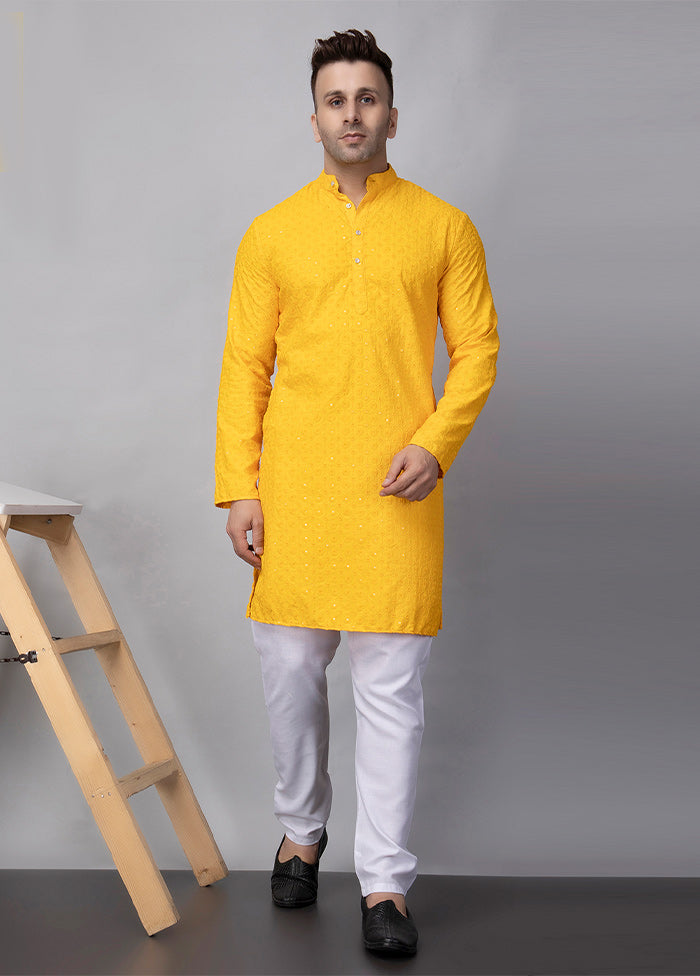 2 Pc Yellow Viscose Kurta Pajama Set