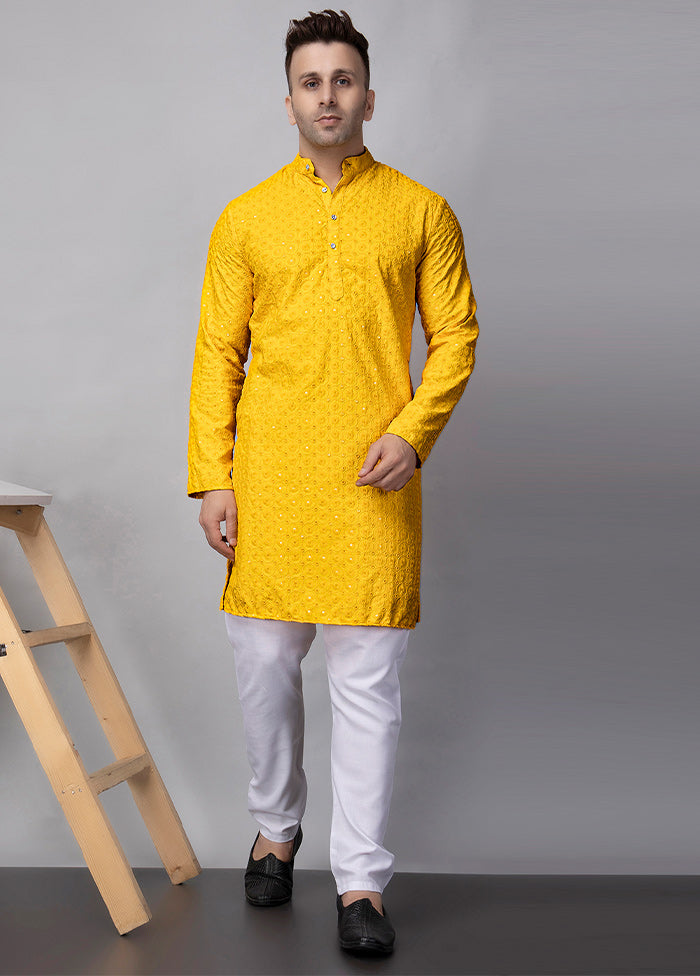 2 Pc Yellow Viscose Kurta Pajama Set