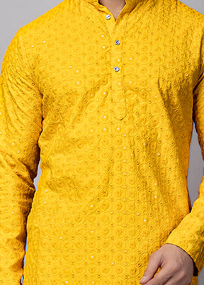 2 Pc Yellow Viscose Kurta Pajama Set