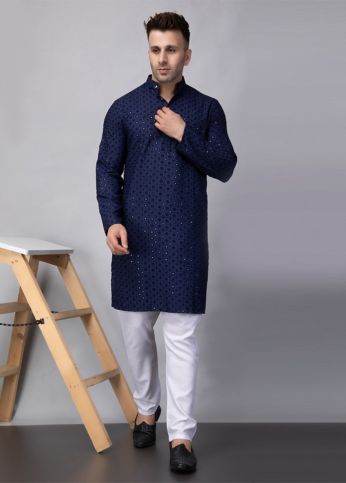 2 Pc Navy Blue Viscose Kurta Pajama Set