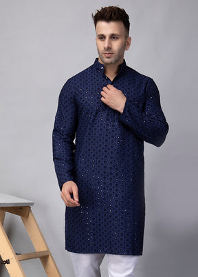 2 Pc Navy Blue Viscose Kurta Pajama Set