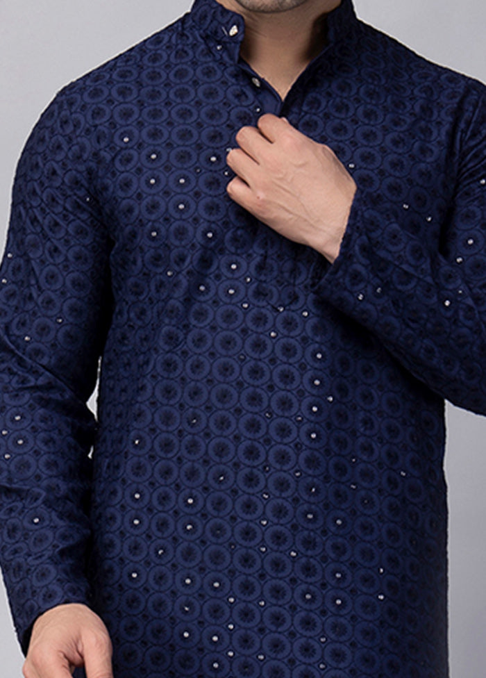 2 Pc Navy Blue Viscose Kurta Pajama Set