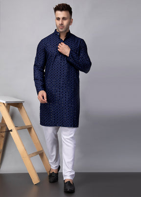 2 Pc Navy Blue Viscose Kurta Pajama Set