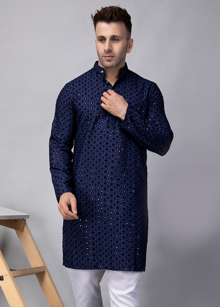 2 Pc Navy Blue Viscose Kurta Pajama Set