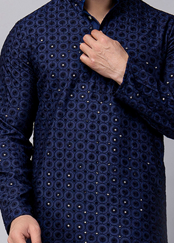 2 Pc Navy Blue Viscose Kurta Pajama Set