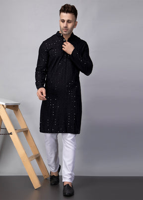 2 Pc Black Viscose Kurta Pajama Set