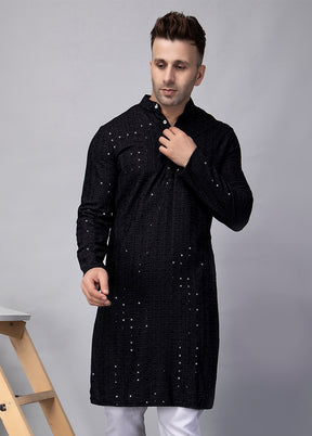 2 Pc Black Viscose Kurta Pajama Set