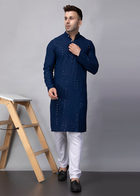 2 Pc Navy Blue Viscose Kurta Pajama Set