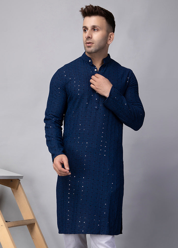 2 Pc Navy Blue Viscose Kurta Pajama Set