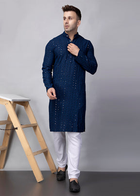 2 Pc Navy Blue Viscose Kurta Pajama Set