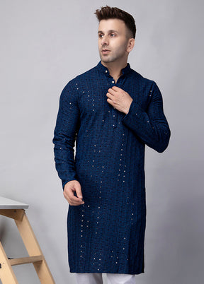 2 Pc Navy Blue Viscose Kurta Pajama Set