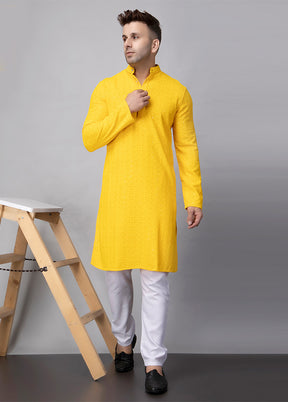 2 Pc Yellow Viscose Kurta Pajama Set