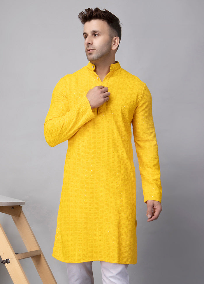 2 Pc Yellow Viscose Kurta Pajama Set