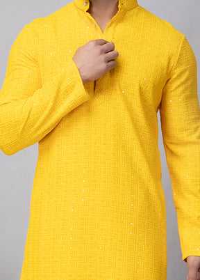 2 Pc Yellow Viscose Kurta Pajama Set