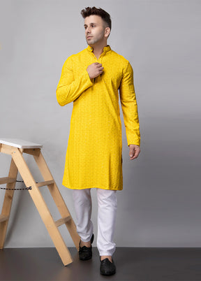 2 Pc Yellow Viscose Kurta Pajama Set