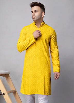 2 Pc Yellow Viscose Kurta Pajama Set