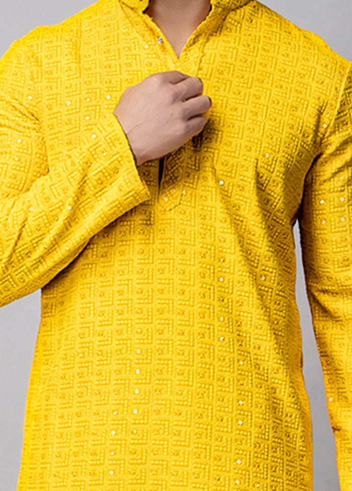 2 Pc Yellow Viscose Kurta Pajama Set