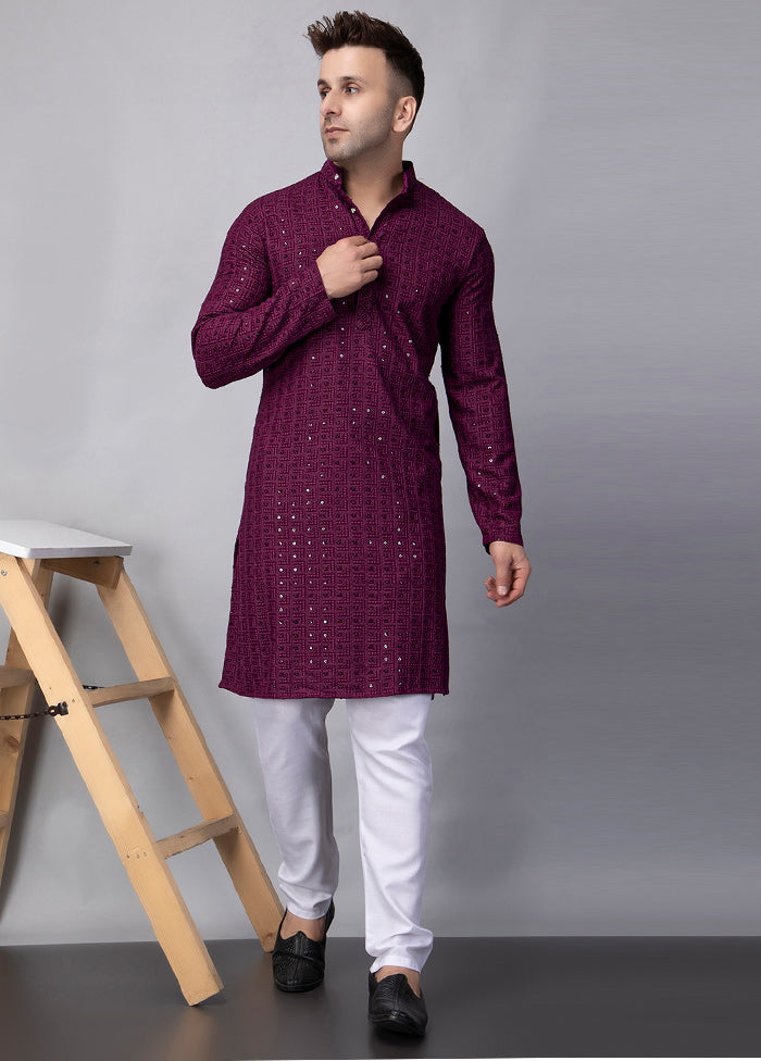 2 Pc Purple Viscose Kurta Pajama Set