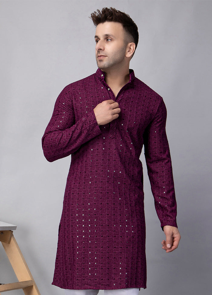 2 Pc Purple Viscose Kurta Pajama Set