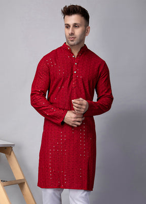 2 Pc Red Viscose Kurta Pajama Set