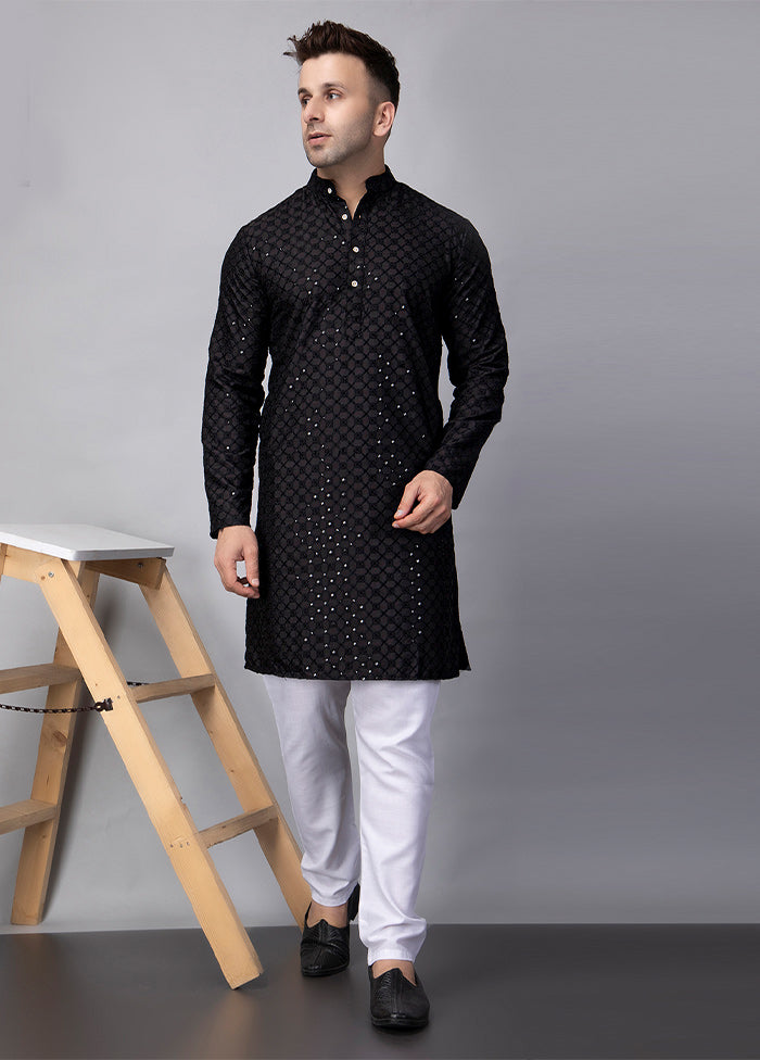 2 Pc Black Viscose Kurta Pajama Set