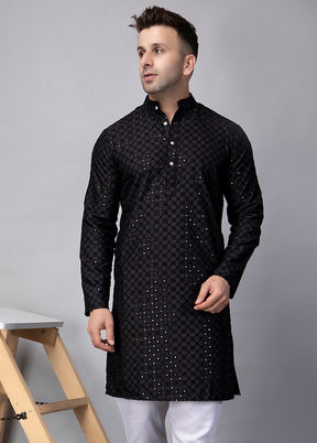 2 Pc Black Viscose Kurta Pajama Set