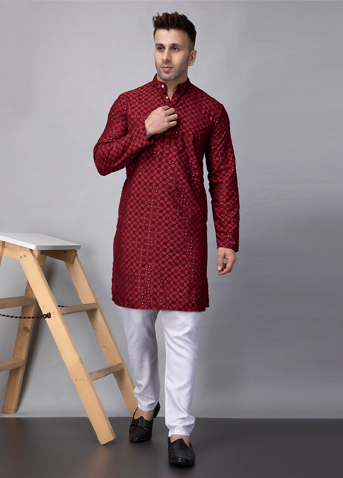 2 Pc Maroon Viscose Kurta Pajama Set