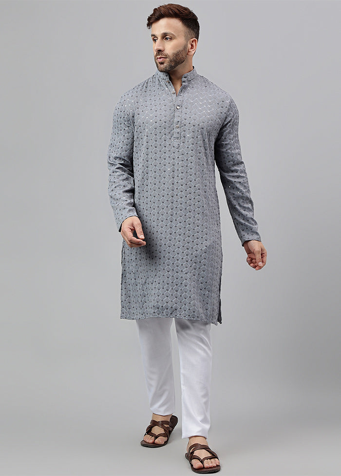 2 Pc Grey Viscose Kurta Pajama Set