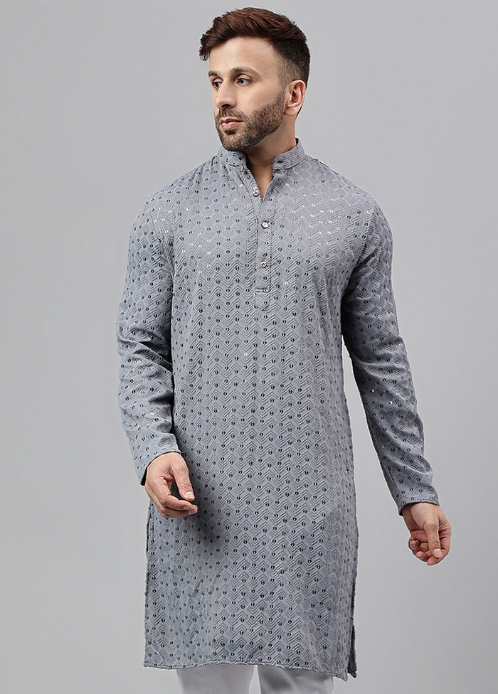 2 Pc Grey Viscose Kurta Pajama Set