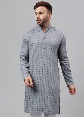 2 Pc Grey Viscose Kurta Pajama Set