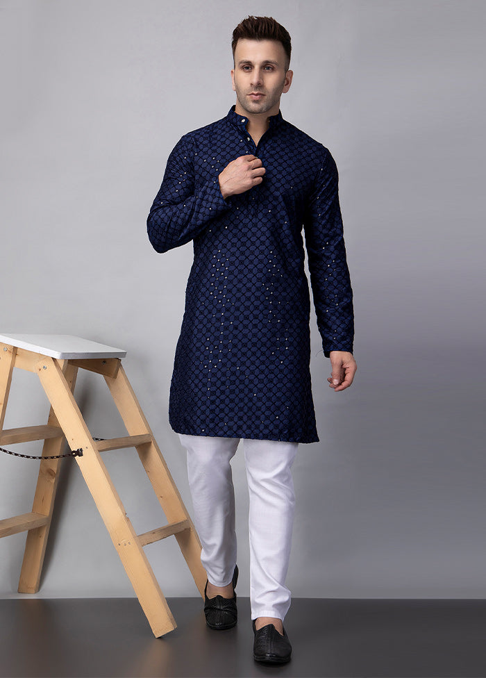 2 Pc Navy Blue Viscose Kurta Pajama Set