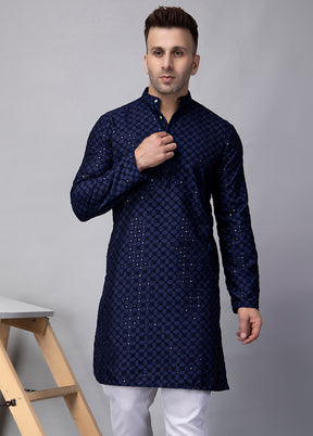 2 Pc Navy Blue Viscose Kurta Pajama Set