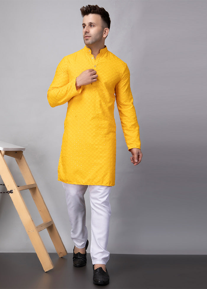 2 Pc Yellow Viscose Kurta Pajama Set