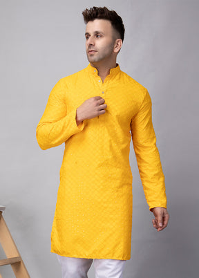 2 Pc Yellow Viscose Kurta Pajama Set